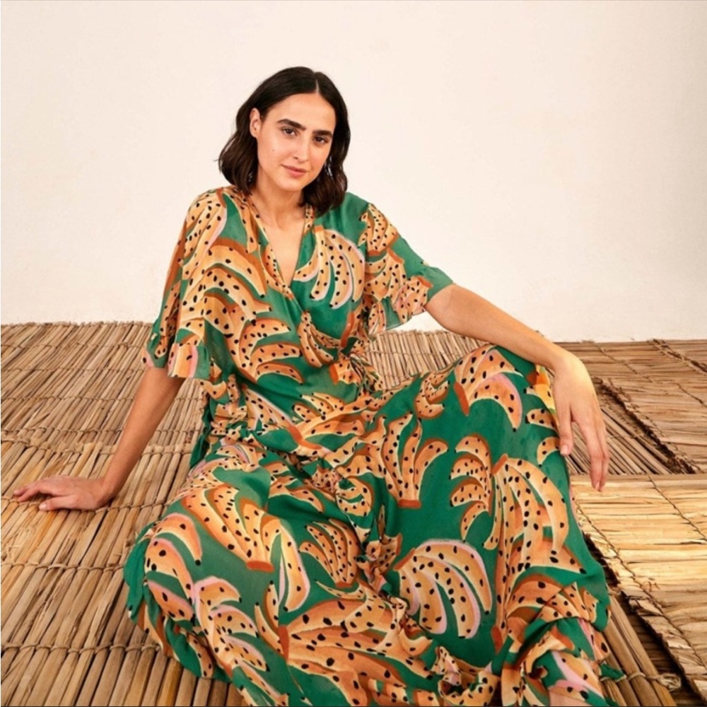 Farm Rio Green Raining Bananas Maxi Dress